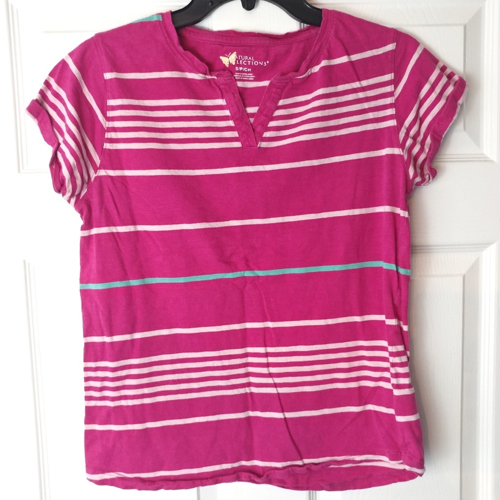 4/$15 🌻 NATURAL SELECTIONS SP Pink Stripped Tee